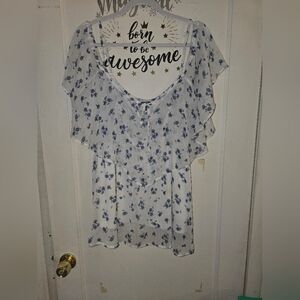 Torrid White & Blue Floral Spaghetti Strap Cold Shoulder Blouse Size 2